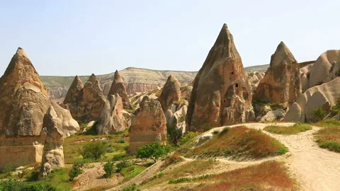 Fantastic cliffs created by nature and the wind in Cappadocia Stock Footage 96738296