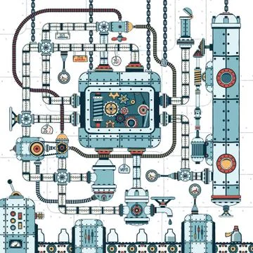 Fantastic complex steampunk machine 스톡 일러스트