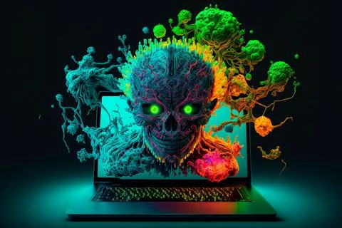 Fantastic computer virus,computer security breach due to virus attack Stock Illustration