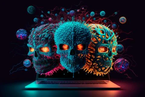 Fantastic computer virus,computer security breach due to virus attack 스톡 일러스트