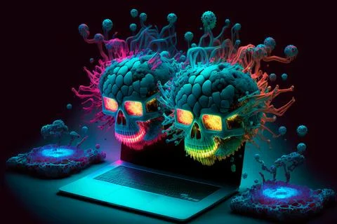 Fantastic computer virus,computer security breach due to virus attack Illustrazione stock