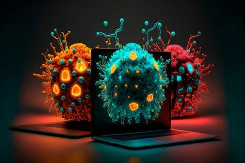 Fantastic computer virus,computer security breach due to virus attack Stock Illustration