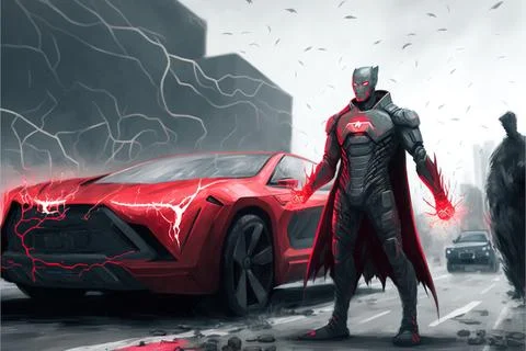 Fantastic electric Superhero. Electric man superhero uses evil forces to de.. Stock Illustration