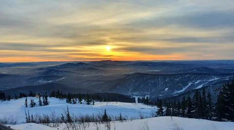 Fantastic evening winter landscape. Dramatic overcast sky. Creative collage.  Stock Photos