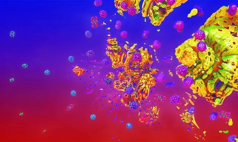 Fantastic explosion, splash and splatter, digital fractal art, 3d render Stock-Illustration