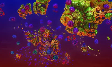 Fantastic explosion, splash and splatter, digital fractal art, 3d rendering Stock Illustration