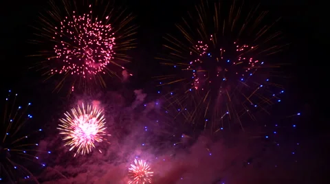 Fantastic fireworks at the night Stock Footage