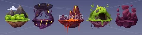 Fantastic flying land platforms for game ui design: Graphic #229828161
