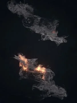 Fantastic flying, twisting streams of fire. 3d render abstract style background イラスト素材