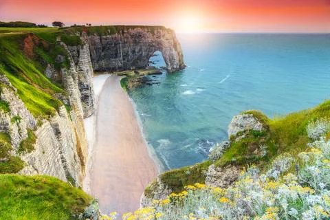 Fantastic la Manneporte natural rock arch wonder, Etretat, Normandy, France Stock Photos
