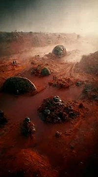 A fantastic Martian landscape in rusty orange colors. The surface of the desert Stock Illustration
