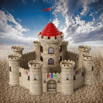 Fantastic medieval castle under dramatic sky Stock Illustration