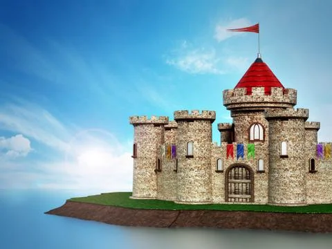 Fantastic medieval castle under dramatic sky Stock Illustration