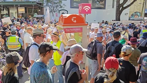 FANTASTIC PAN OF CROWDS MARCHING DURING REFERENDUM VOTE AUSTRALIA 4K Stock Footage 250445876