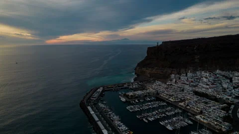 Fantastic panoramic hyperlapse over the port of Mogan during sunset Stock Footage 223659380
