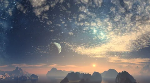 Fantastic planet and moon Stock Footage 48012091