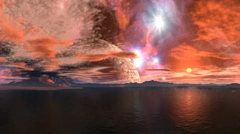 Fantastic planet over the lake Stock Footage 45803589