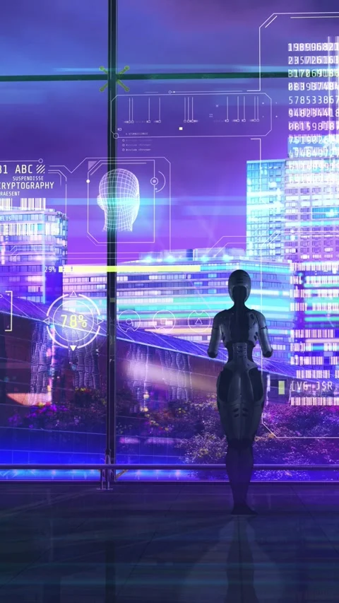 Fantastic plot with android and data, 3D render. Vídeos de archivo 267060168