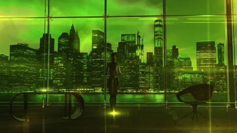 Fantastic plot with a robot in the middle of the office, 3D render Vídeos de archivo 205521644