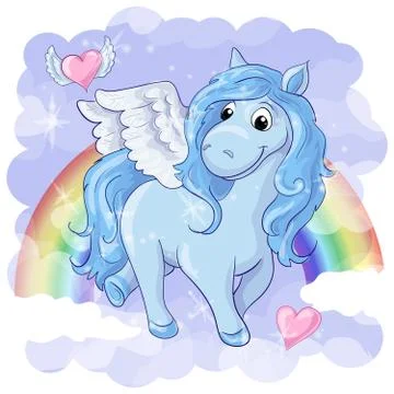 Fantastic postcard with Pegasus Stock Illustration