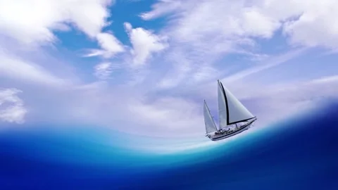 A fantastic sequence of a sailboat sailing in the sky 4K Stock Footage 258472565