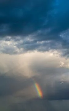 Fantastic soft thunderclouds with rainbow, sky panorama Stock Photos