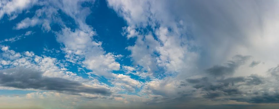 Fantastic soft thunderclouds, sky panorama 库存照片