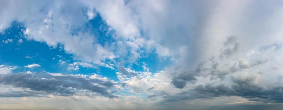 Fantastic soft thunderclouds, sky panorama 库存照片