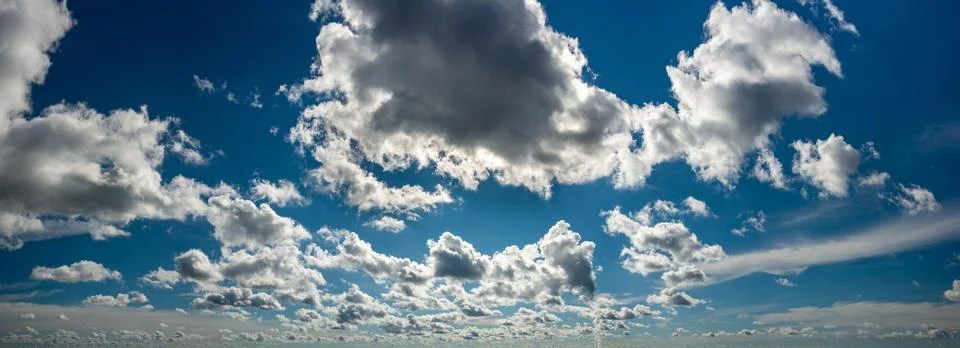 Fantastic soft thunderclouds, sky panorama 库存照片