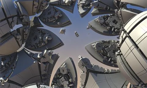 Fantastic space construction background, interstellar fractal 3d render Stock Illustration