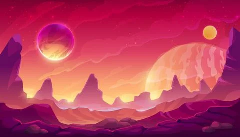 Fantastic space planet surface, mars red mountains Stock Illustration