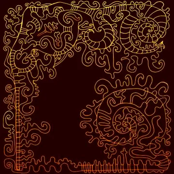 Fantastic, steampunk frame, yellow rusty color outline, isolated Stock Illustration