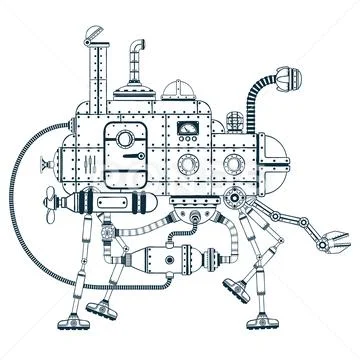 Fantastic steampunk self-propelled machine Stock Illustration
