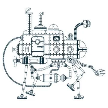 Fantastic steampunk self-propelled machine Stock Illustration