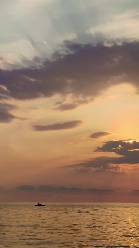 Fantastic Sunset Over the Smooth Waves of the Ocean. Beautiful Sunset. Stock Footage 229411918