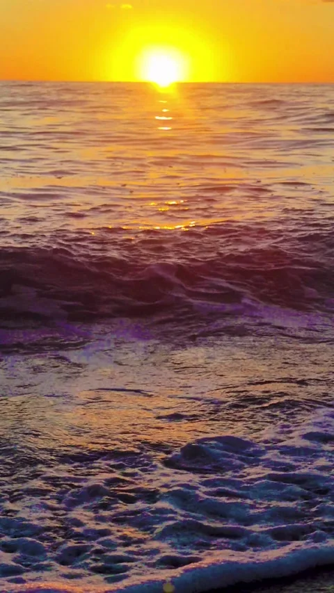 Fantastic Sunset Over the Smooth Waves of the Ocean. Beautiful Sunset. Stock Footage 229411926