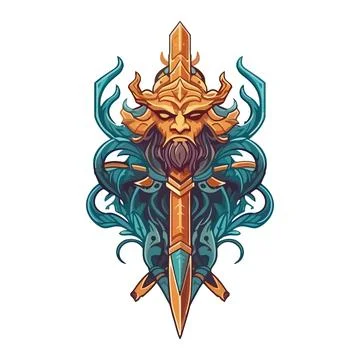 Fantastic sword with devil face Illustrazione stock