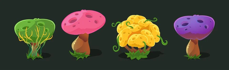 Fantastic Tree and Alien Magic Plants Game Asset Vector Set Stock Illustration