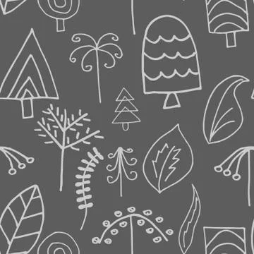 Fantastic trees and foliage vector seamless pattern Stock Illustration