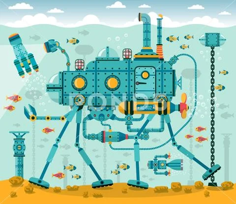 Fantastic underwater transport machine Stock Illustration