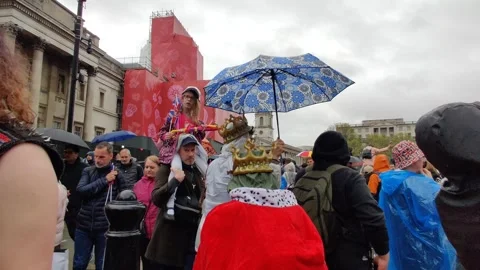 FANTASTIC VIEW OF CROWDS GATHERING FOR KING CHARLES CORONATION LONDON 2023 4K Stock Footage 240492403