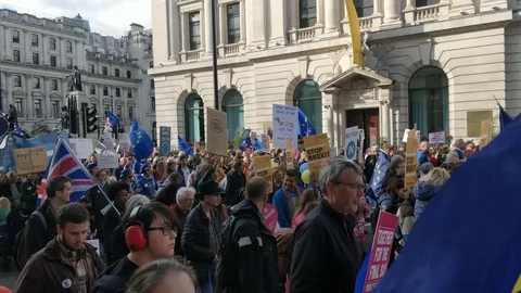 FANTASTIC VIEW OF CROWDS MARCHING IN PROTEST OF BREXIT LONDON UK 2019 4K Stock Footage 118277993