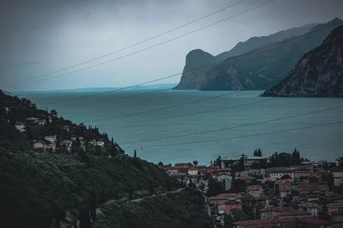 Fantastic view on a dramatic garda lake Stock Photos
