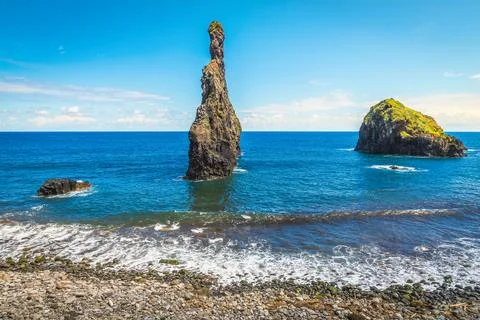 Fantastic view with high cliffs in the Atlantic Ocean, Madeira 写真素材