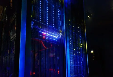 Fantastic view of the mainframe in data center rows Stock Photos