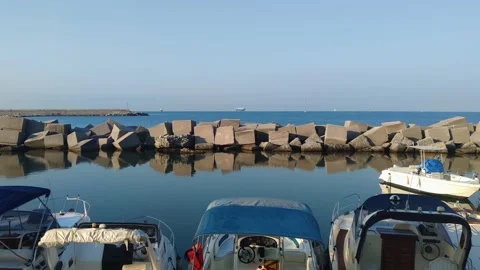 Fantastic View From the Pier to the Blue Sea and Rocks.  Stock Footage 204064604