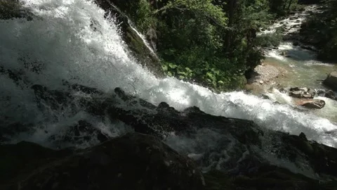 Fantastic view from top point of waterfall to the river in the green forest in Stock Footage 134693895