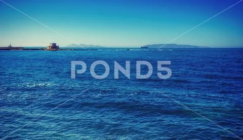 Fantastic views blue sea and horizon of the sky Stock Photos