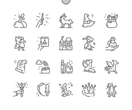 Fantasy 2 Well-crafted Pixel Perfect Vector Thin Line Icons Ilustração Stock