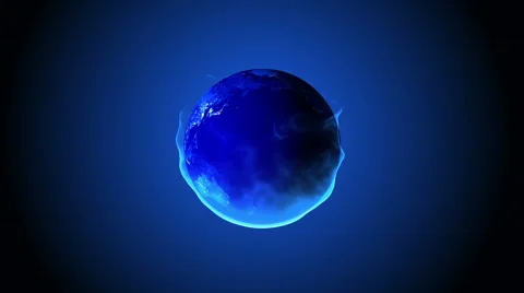 Fantasy 3d Earth globe revolving with blue flames Video stock 57273012
